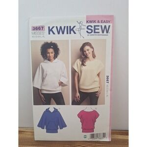 Kwik Sew 3667 Hoodie w Kangaroo Pocket & Dolman Sleeve Pullover Sz XS-XL UNCUT